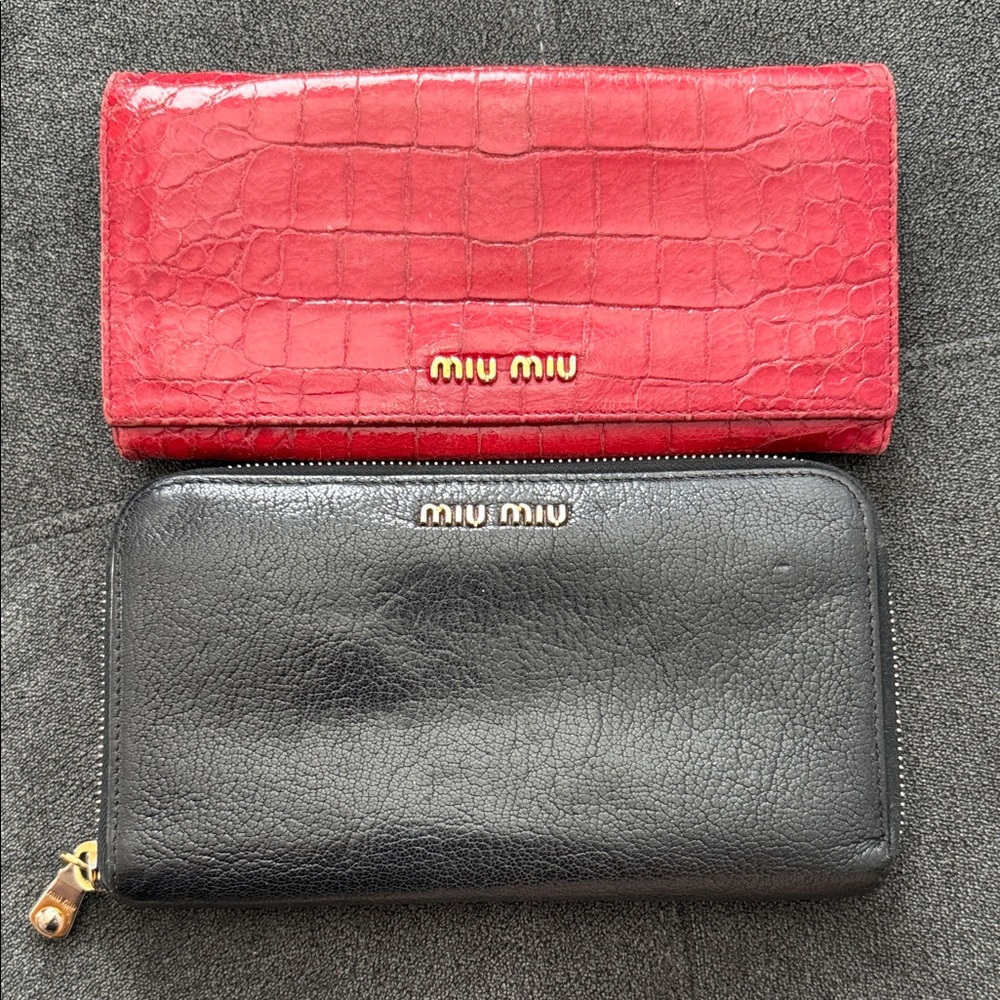 Miu Miu Croc-Embossed Red and Sleek Black Wallet Duo